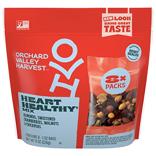 Orchard Valley Harvest Heart Healthy Mix, Almonds, Cranberries, Walnuts, and Chickpeas, Gluten Free, Non-GMO, No Artificial Ingredients, 1 Ounce (Pack of 8)