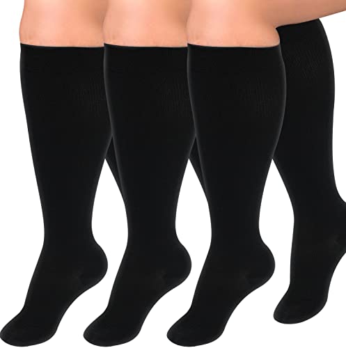 3 Pairs Plus Size Compression Socks for Women and Men Wide Calf 20-30mmhg Extra Large Knee High Support for Circulation