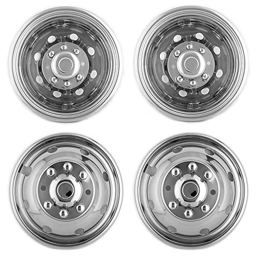 Deebior 4pcs 16" Polished Stainless Steel Dually Wheel Simulators, Nice LookingBolt On 8 Lug 8 Hand Hole Hubcaps Fit for 1974-1998 Ford F350;1992-2021 E350/E450; 1974-1999 Dodge Ram 3500 6F80