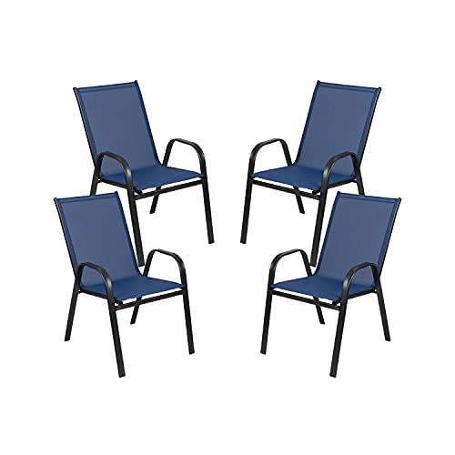 Flash Furniture 4 Pack Brazos Series Navy Outdoor Stack Chair with Flex Comfort Material and Metal Frame