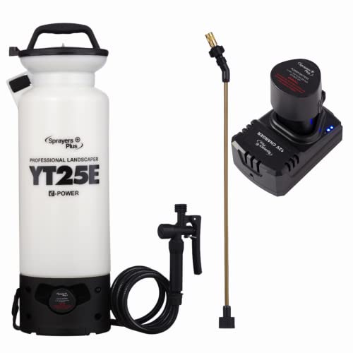 Sprayers Plus YT25E Battery Sprayer - 12V Lithium-ion with Viton Seals & O-Ring, Brass Wand & Nozzle & Shoulder Strap, 2 Gallon