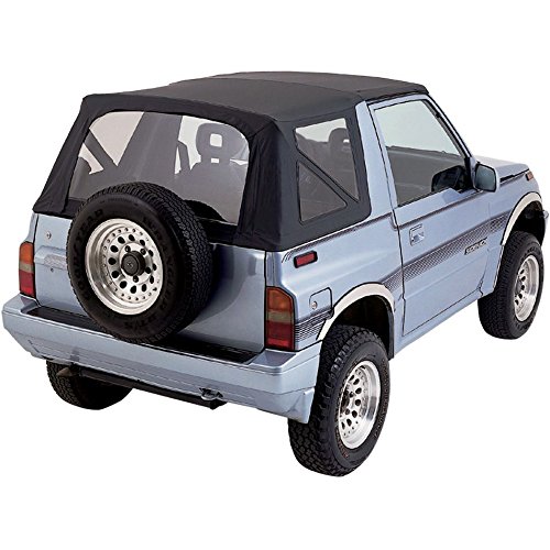 Sierra Offroad Soft Top Replacement for Suzuki Sidekick & Chevrolet Tracker 1986-1994, Leather Grain Vinyl, Black, Clear Windows