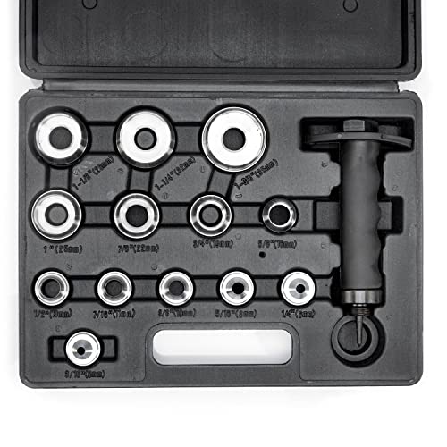 NEIKO 02604A Hole Punch Set | SAE & Metric, 3/16  1-3/8 & 5  35mm | 14 Piece Sharp Hollow Hole Punch Kit, Gasket Cutting Puncher, Foam Cutter, & Leather Hole Punches | 6 Interchangeable