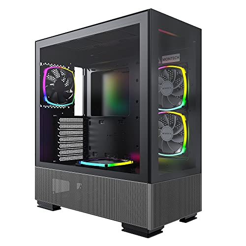 Montech Sky Two, Dual Tempered Glass, 4X PWM ARGB Fans Pre-Installed, ATX Gaming Mid Tower Computer Case, Type C, High Airflow Performance- Black