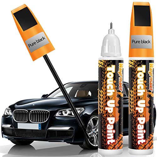 Touch Up Paint for Cars 2 Packs, 2-In-1 Automotive Touchup Paint, Car Paint Pen for Scratch Repair Various Cars (Pure Black)