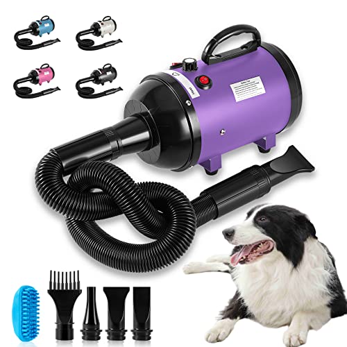 NESTROAD Dog Dryer High Velocity Dog Hair Dryer,4.3HP/3200W Dog Blower Grooming Force Dryer with Stepless Adjustable Speed,Professional Pet Hair Drying with 4 Different Nozzles for Dogs Pets,Purple