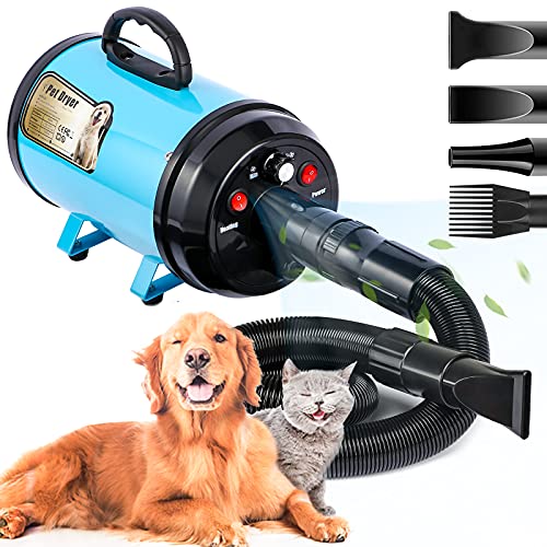 PETNF Dog Dryer,Professional Dog Hair Dryer Dog Blow Dryer,3.2HP Stepless Adjustable Speed Pet Hair Dryer High Velocity Force Dryer for Quick Dog Grooming Blower with Heater Noise Reduction Pet Dryer