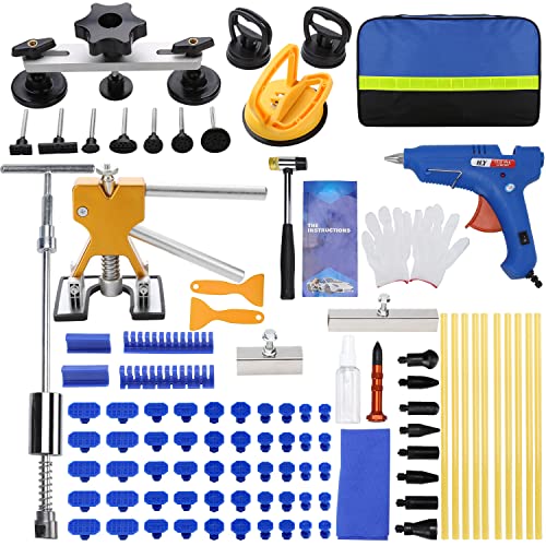 ROADGIVE 97PCS Auto Body Dent Repair Tool Kit, Paintless Dent Repair Kit with Golden Lifter, Slide Hammer T-bar Dent Puller, Bridge Puller, Suction Cup and Glue Gun for Car Dent Remove Tools Kit