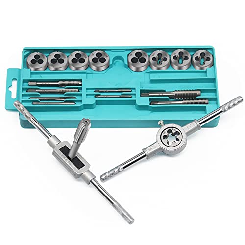 20-piece SAE Inch Size Tap and Die Set | SAE Thread Type: NC | Thread Creating and Repair Tool Kit with Storage Box