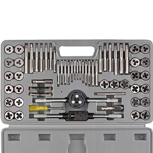 OMT 60 PCS Tap and Die Set Metric and Standard Sizes Included Tap Die Kit Metric and SAE for Threading and Rethreading Internal and External Threads