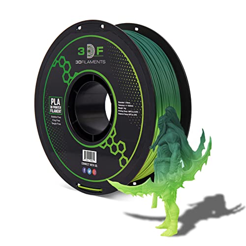 3DF Printing Filament  Green to Neon-Yellow PLA 3D Filament for FDM 3D Printers | Color Changing PLA Filament 1.75mm | Dimensional Accuracy +/- 0.02mm | 1kg (2.2lbs) Spool | Pack of 1