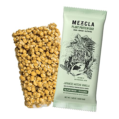 Mezcla Vegan Plant Protein Bars - Japanese Matcha Vanilla: Premium Ingredients, Delicious Flavor, Gluten-Free, Non-GMO, Soy Free, 10G of Protein [8-Pack]