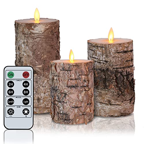 Incredle Birch Flameless Candles Moving Flame Battery Operated Candles Set of H4 5" 6" xD3 Real Wax Flickering LED Pillar Candles with 10 Key Remote Timer