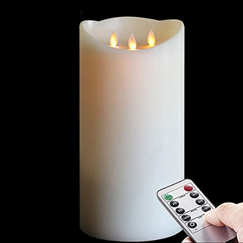 NONNO & ZGF 3 - Wicks Moving Flameless 12 inch High Candle, Led Wax Battery Operated Candles with Remote Control and Timer Function, Ivory,12 inch