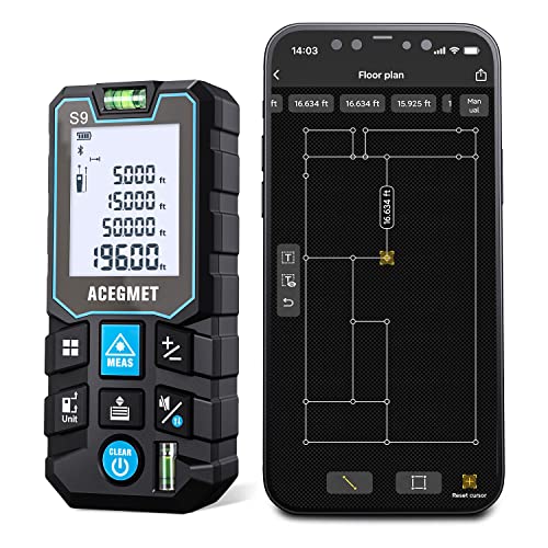Laser Measurement Tool with Phone App, Record Data+2D Floor Plan Laser Tape Measure ACEGMET 229 Feet Laser Measure, 1/16-inch Accuracy, Ft/in/Ft+in/M Unit Switch and 6 Modes of The Measurement