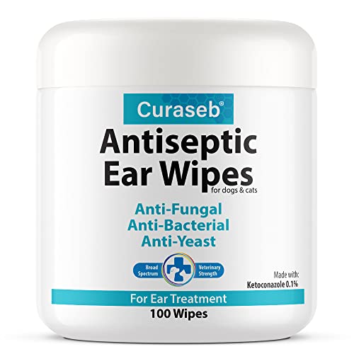 Curaseb Cat & Dog Ear Infection Treatment Wipes  Treats Infected Ears, Inflammation & Itchiness  Cleans & Deodorizes  100 Wipes