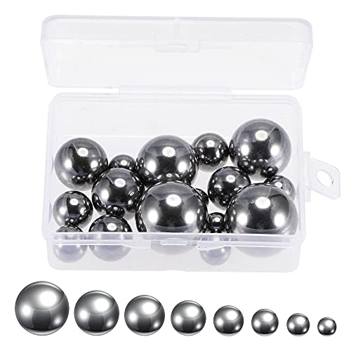uxcell 16pcs 8 Size Bearing Balls Assortment Chrome Steel 3/8" 7/16" 1/2" 9/16" 5/8" 3/4" 7/8" 1" with Storage Box