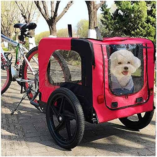 HomVent Dog Bike Trailer, Pet Bike Trailer for Small and Large Dogs, Folding Pet Carrier Wagon Folding Pet Carrier Wagon with Folding Frame Carrier and 16 Inch Wheels (Red)