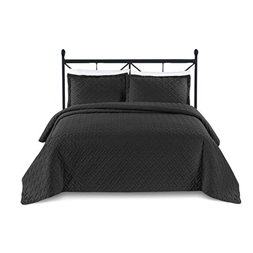 BASIC CHOICE 3-Piece Oversized Quilted Bedspread Coverlet Set, Standard 100 by Oeko-Tex - Weave/Black, Full/Queen