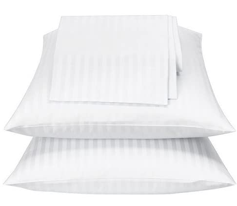 Standard Size Pillow Protector Zipper 2Pack 100% Cotton Sateen Stripe White Pillow Covers Oeko-TEX Certified