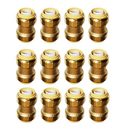 HQMPC 12 Pcs Pex Fittings 1/2 inch Straight Coupling Push Fit PEX Fittings, Push-to-Connect Copper, CPVC, No Pb Brass Plumbing Fittings (12PCS 1/2"))