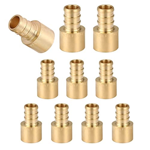 GUOFIS (Pack of 10) 1/2 x 1/2 Inch PEX Female Sweat Adapter,Brass Copper Pex Fitting Adapters,Stress Corrosion Cracking Resistant PEX Barb Pipe Plumbing Fittings