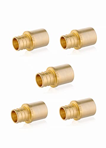 5-Pack EFIELD Pex 1/2" x 1/2" Male Sweat Copper Adapter (Inside Copper Tube) Crimp Brass Fittings, ASTM F1807