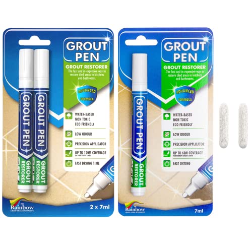 Grout Pen Tile Paint Marker: White 1 Pack and 2 Pack with Extra Tips (Narrow, 5mm) - Waterproof Grout Colorant and Sealer Pen to Renew, Repair, and Refresh Tile Grout - Cleaner Floor Pens