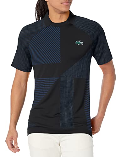 Lacoste Men's Short Sleeve Slim Fit Colorblock Tennis Polo Shirt, Noir/Marina, X-Small