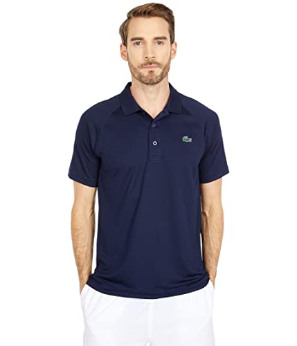 Lacoste Men's Sport Short Ultra Dry-Raglan Sleeve Polo, Navy Blue, Medium