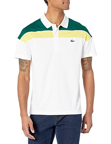 Lacoste Men's Sport Short Sleeve Colorblock Ultra Dry Players Polo, White/Swing-Daphne Yellow-Black-Black, XL