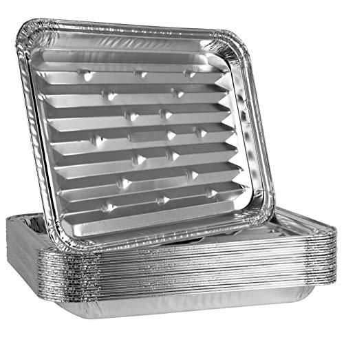Plasticpro Aluminum Grill Pans, Broiler Pans, Grill Liners, Durable with Ribbed Bottom Surface for BBQ, Grill, Texture Disposable,Pack of 10