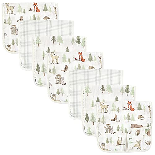 Hudson Baby Unisex Baby Muslin Burp Cloth 7pk, Forest Animals, One Size