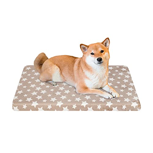 EMPSIGN Waterproof Dog Bed Crate Pad, Dog Bed Mat Reversible (Cool & Warm), Removable Washable Cover, Waterproof Liner & High Density Foam, Pet Bed Mattress for Small to XX-Large Dogs, Beige, Star
