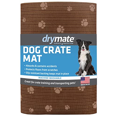 Drymate Dog Crate Mat Liner, Absorbs Urine, Waterproof, Non-Slip, Washable Puppy Pee Pad for Kennel Training - Use Under Pet Cage to Protect Floors, Thin Cut to Fit Design (USA Made) (Brown)(27"x42")