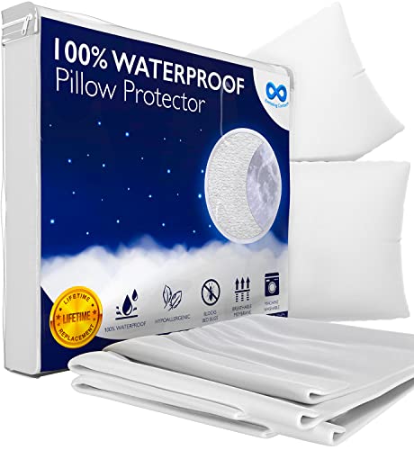 Premium Zippered Waterproof Pillow Protector by Everlasting Comfort - White Pillow Case Protector Standard Size - Blocks Bed Bugs, Dust Mites, & Allergens - Hypoallergenic Pillow Covers (4 Pack)