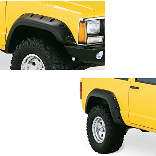 Bushwacker Jeep Cutout Pocket/Rivet Style Front & Rear Fender Flares | 4-Piece Set, Black, Textured Finish | 10912-07 | Fits 1984-2001 Jeep Cherokee, 2-Door Sport