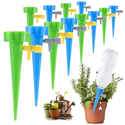 12PCS Automatic Irrigation Drippers with Slow Release Vacation Plant Self Watering Spikes Device Drip Irrigation System with Adjustable Control Valve Switch Design for Garden Plants Indoor Outdoor