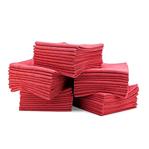 16" x 16" Economy All Purpose Microfiber Towels - 50 Pack - Reusable Wash Cloths, Dust, Kitchen, Car, Shop Rags for Cleaning (Red)