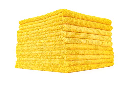 The Rag Company - Edgeless 365 Microfiber Towels (10-Pack) Premium 70/30 Blend, Professional Polishing, Wax Removal, Auto Detailing, 365gsm, 16in x 16in, Gold