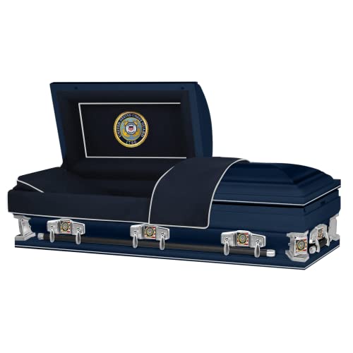 Titan Casket Veteran Select XL Steel Casket (36", Coast Guard) Handcrafted Oversize Funeral Casket - Dark Blue with Dark Blue, White-Lined Interior & Coast Guard Panel