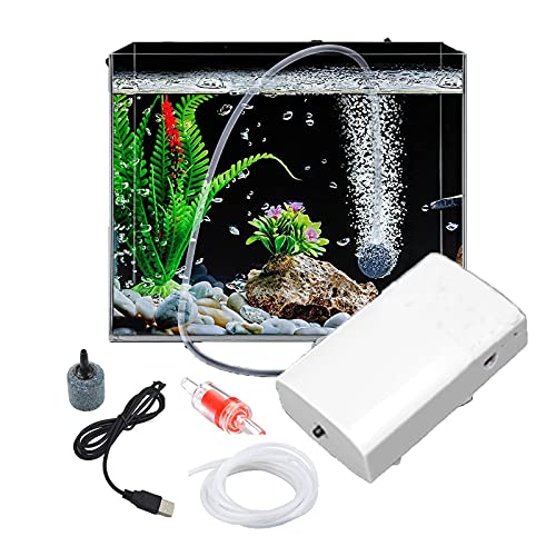 Ultra Quiet USB Drive Aquarium Air Pump 90L/H Fish Tank Aerator Pump with Accessories, Oxygen Pump Back Up Fits for Up to 300 Gallon Tank Aquarium Transportation,Outdoor and Indoor (1.5Watt 1Outlet)