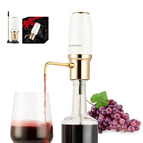 Winirina Electric Wine Aerator Pourer Automatic Wine Dispenser Professional USB Rechargeable Wine Decanter With Upgraded Adjustable Stainless Steel Telescopic Connecting Tube Wine Gift for Mom Wife