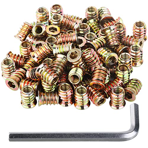 60PCS 1/4-20 Threaded Inserts for Wood *15mm, Exceptional Threaded Insert Nuts for Furniture, Wooden Products and Wooden Models