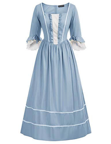 Scarlet Darkness Womens Pioneer Prairie Dress Deluxe Colonial Dress Laura Ingalls Costume Blue M