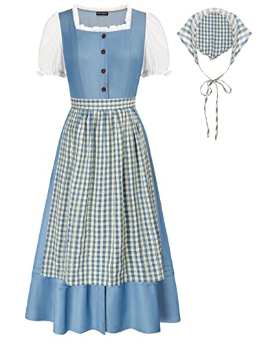 Scarlet Darkness Women Pioneer Colonial Prairie Dress Old Fashion Style Picnic Costume Blue M