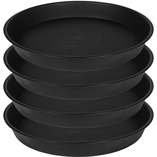 Bleuhome 4 Pack of 16 inch Plant Saucer (13.5 inch Base), Heavy Duty Plastic Durable Round Plant Tray for Pots, Flower Plant Water Trays for Indoors, Plant Drip Saucers for Planter 14"/15"/16" (Black)