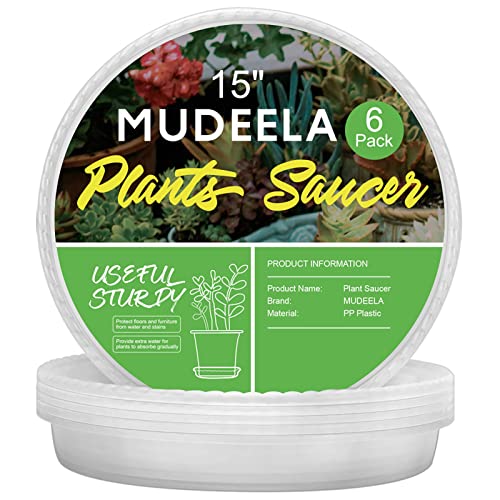 MUDEELA 6 Pack of 15 inch Plant Saucer, Durable Plastic Plant Trays for Indoors, Clear Plastic Flower Plant Pot Saucer, Made of Thicker, Stronger Plastic, with Taller Design