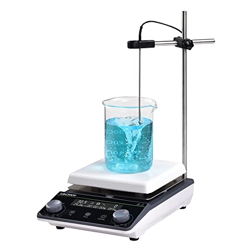 LACHOI LCD Digital Magnetic Stirrer 5.9 inch Hot Plate Magnetic Stir Plate Max 5L Max Temp.300/572F 100-1600RPM Ceramic Coated Magnetic Mixer with Stir Bar& Temp Probe Sensor,Support Stand Included