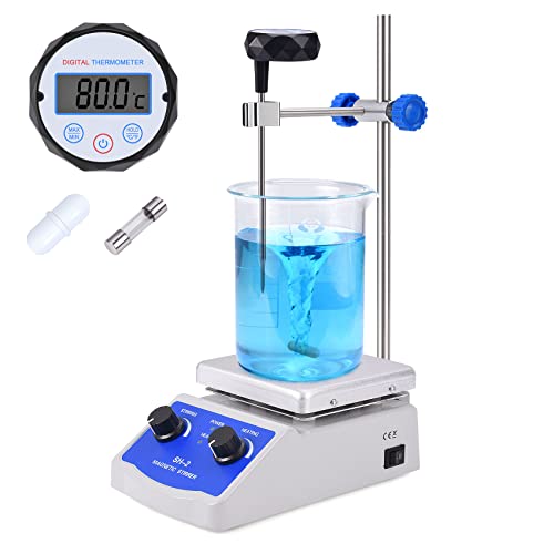 Slendor Magnetic Stirrer SH-2 Hot Plate Mixer Max 520 Lab Hotplate Stirrer 2000 RPM Stir Plate with Thermometer, Stirrer Bar and Support Stand